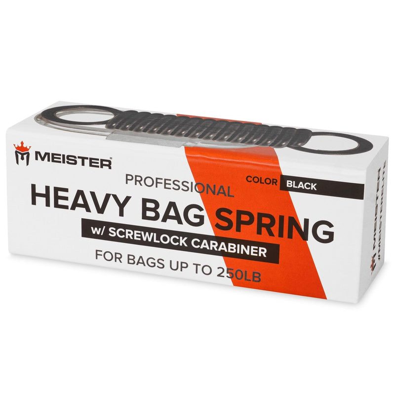 Meister Professional Heavy Bag Spring for Punching Bags up to 250lb - Black Spring w/ Screwlock Carabiner