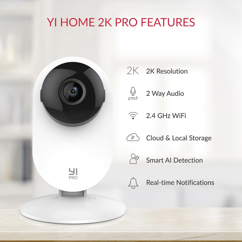 YI Pro 2K Home Security Camera, 2.4Ghz Indoor Camera with Person, Vehicle, Animal Smart Detection, Phone App for Baby, Pet, Dog Monitoring, Works with Alexa and Google Assistant 2K 1 Count - BeesActive Australia