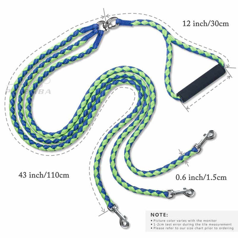 3 Dog Leash No Tangle, 4.6ft Heavy Duty Splitter Coupler, Reflective Strong Triple Multi Way Lead Split, Soft Padded Handle, for Walking Three Medium Large Dogs That Pull - Green - BeesActive Australia