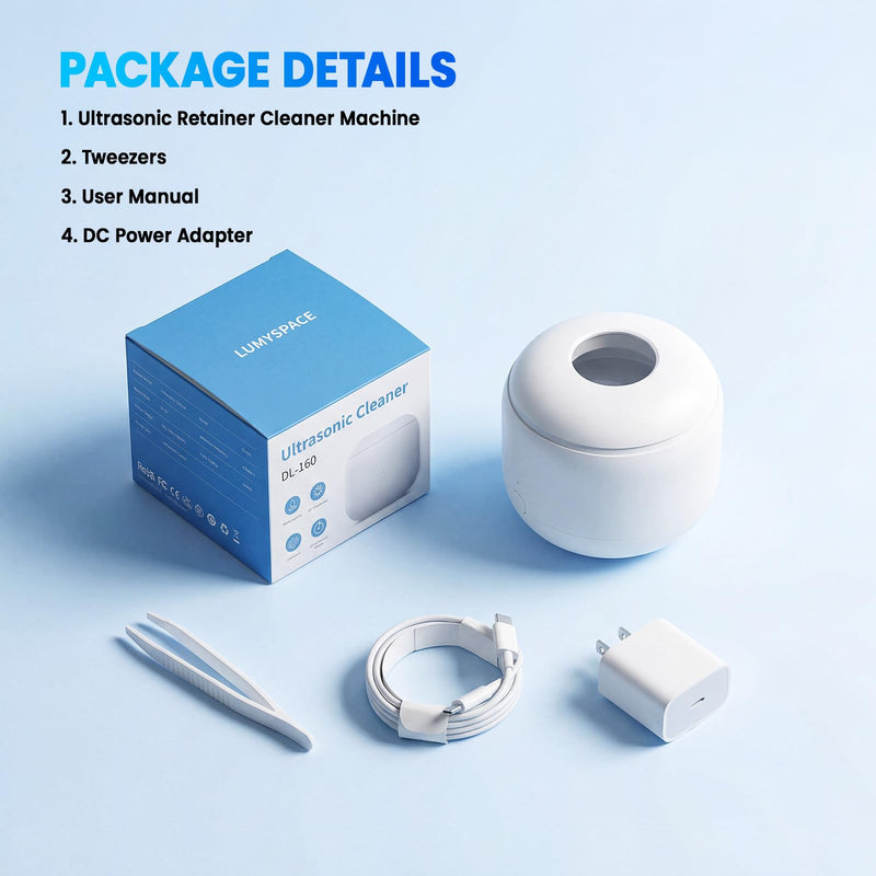 Ultrasonic Retainer Dental Cleaner Machine for Night Guards, Mouth Guards, Dentures, Jewelry, Aligner, Braces, Toothbrush with 2 Digital Timer Modes, 200ML, White