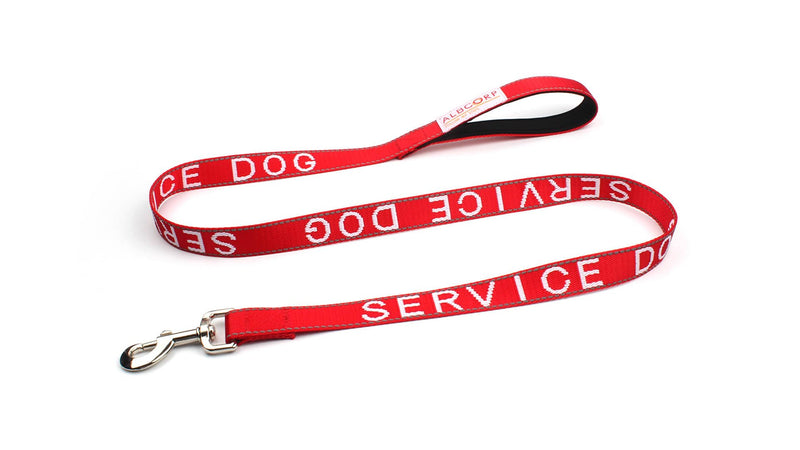 Albcorp Service Dog Leash - Embroidered- with Padded Neoprene Handle and Reflective threads, 4 Feet, for Harnesses, Vests or Collars, Red - BeesActive Australia