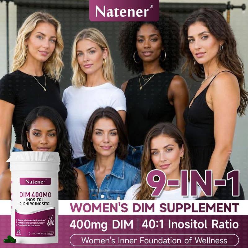 9-in-1 400mg DIM Supplement with 400mg Inositol, 10 mg D-chiroinositol, 200mg Folic Acid - Estrogen Balance for Women*, Hormone & Metabolism Support*, Ovarian Health Support*