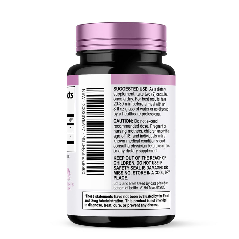 Myo-Inositol & D-Chiro Inositol 1025mg - 40:1 Ideal Ratio for Ovarian Support, Vegan Myo & D Chiro Supplement for Women's Natural Balance and Hormone Support, Vitamin B8, Non-GMO - 60 Capsules 60 Count (Pack of 1)