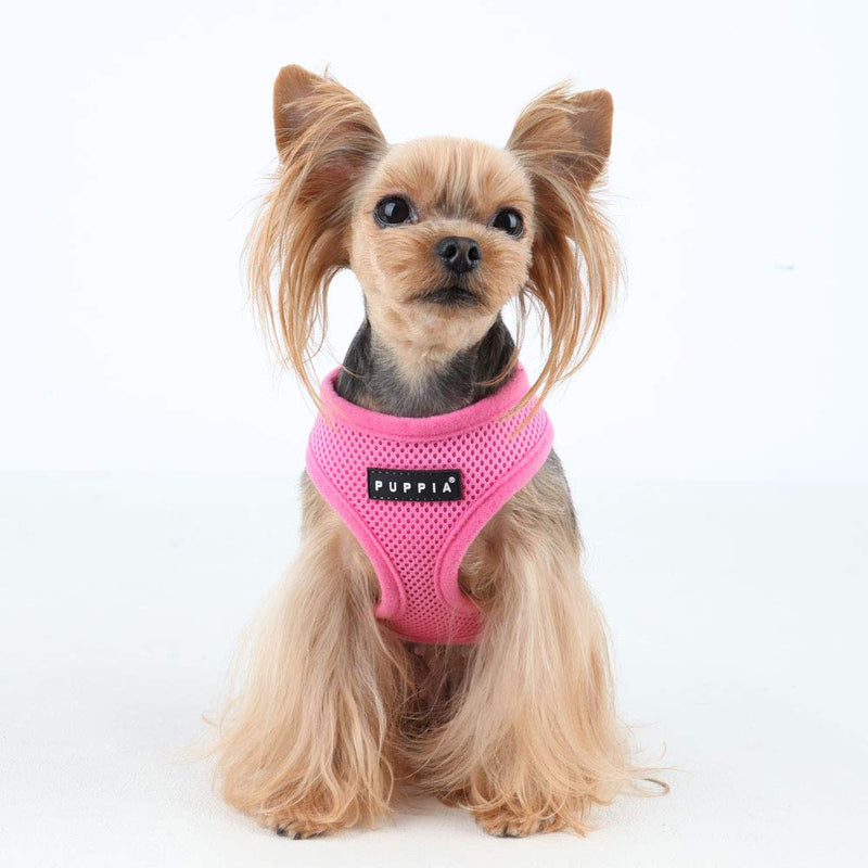 Puppia Soft Dog Harness No Choke Over-The-Head Triple Layered Breathable Mesh Adjustable Chest Belt and Quick-Release Buckle, Pink, Medium M (Neck: 12", Chest: 16"-22") - BeesActive Australia