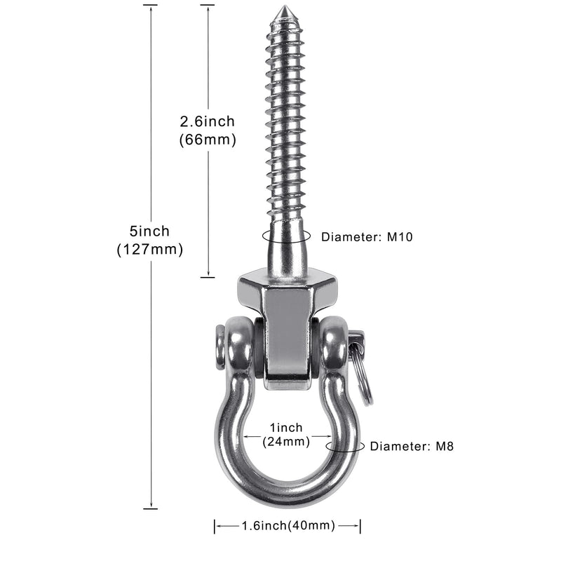 SELEWARE Heavy Duty 180° Swing Hangers, Stainless Steel Eye Screw Bracket, 1800 LB Capacity Playground Yoga Hammock Rope Tire Web Chair Sandbag Punching Bag Porch Swing Sets (6 Pack) U (5 Inch, 6 Pack) - BeesActive Australia