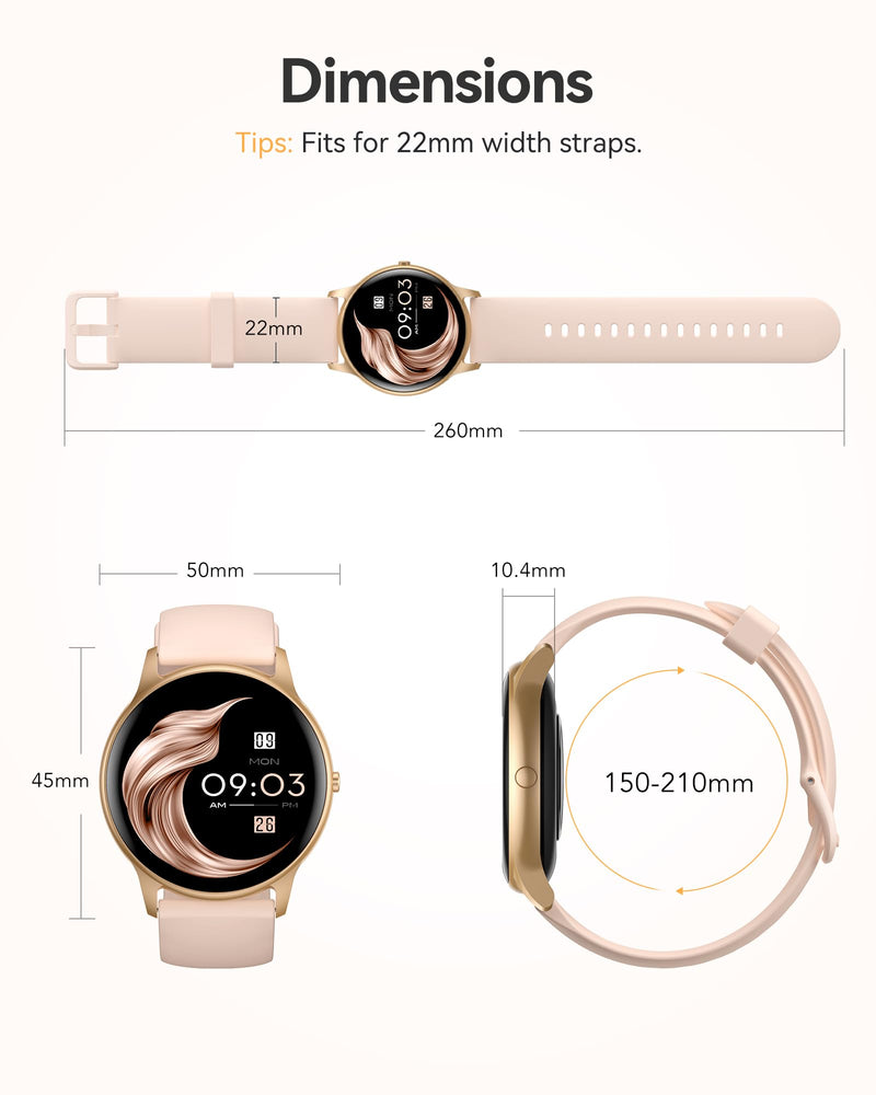 AGPTEK Smart Watch for Women, 5ATM Waterproof Smartwatch for Android and iOS Phones, Fitness Tracker Watch with 100+ Sports Modes, Heart Rate Monitor Pedometer Sleep Monitor, Pink Rose gold case with pink band - BeesActive Australia