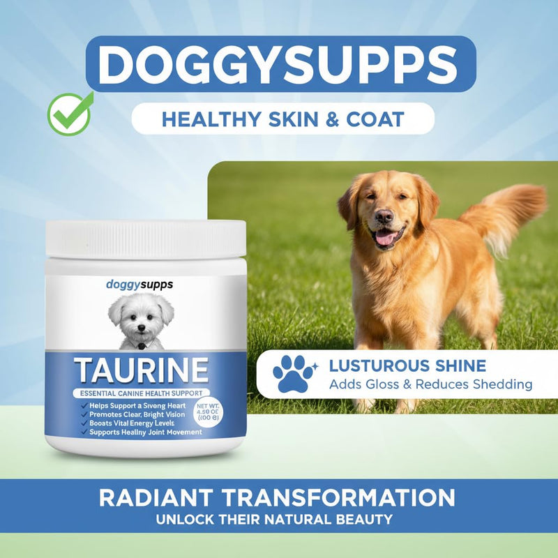 Doggy Supps Taurine, Doggy Supps Taurine Supplement for Dogs, Immune Support, Boost Energy, Skin & Coat Health for Heart, Vision & Daily Wellness, 3.99oz/PCS (2PCS) 2PCS