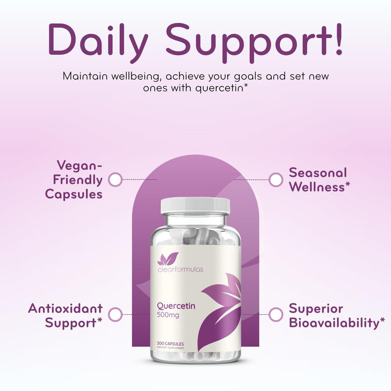High Strength Quercetin 500mg Capsules - Quercetin Dihydrate Potent Flavonoid Antioxidant and Nutraceutical for Heart and Immune Support - Vegan Friendly - Made in a cGMP US Lab (200 Servings)