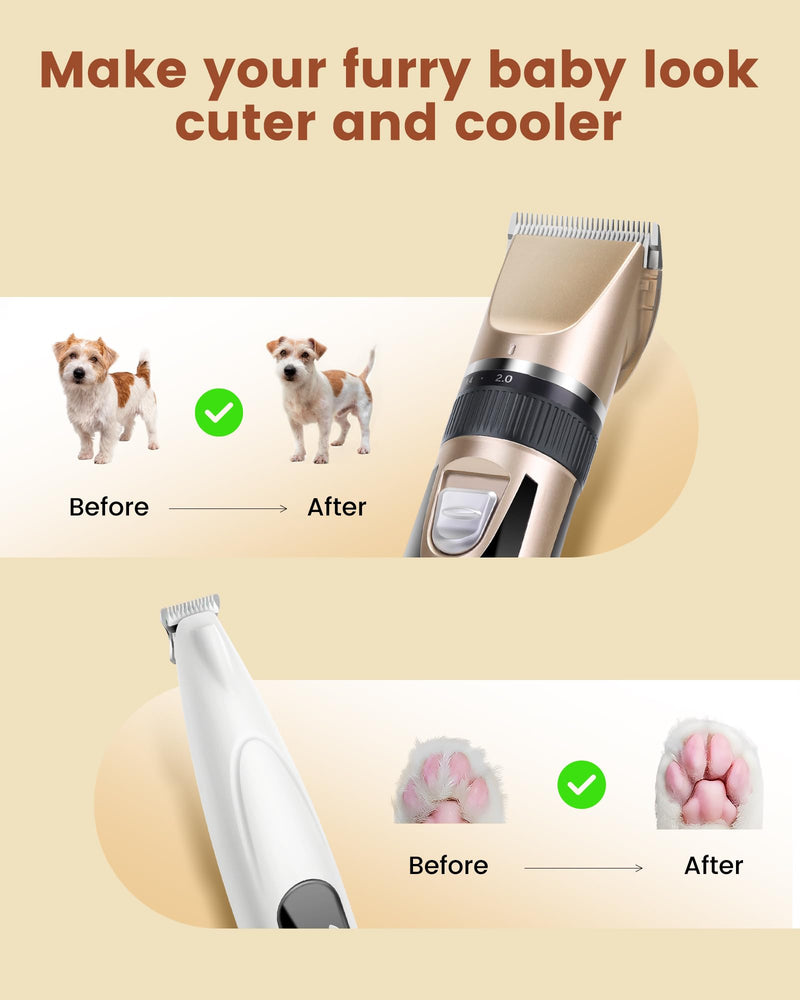 2 in 1 Dog Grooming Kit, Low Noise Rechargeable Dog Clippers for Grooming, Cordless Dog Grooming Clippers and Dog Paw Trimmer, Dog Shavers for Grooming Small Dogs Cats Animals Gold - BeesActive Australia