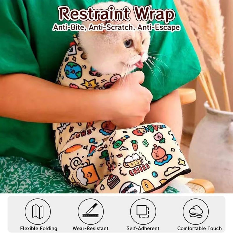 Cat Grooming Wrap,Cat Wrap for Cutting Nails,Cat Restraint for Nail Clipping, Cat Restraints for Grooming Anti-Scratch/Escape Self-Adherent Cat Swaddle Wrap Calming & Holding Cat(M (Within 9.9lbs)) M (within 9.9lbs) - BeesActive Australia