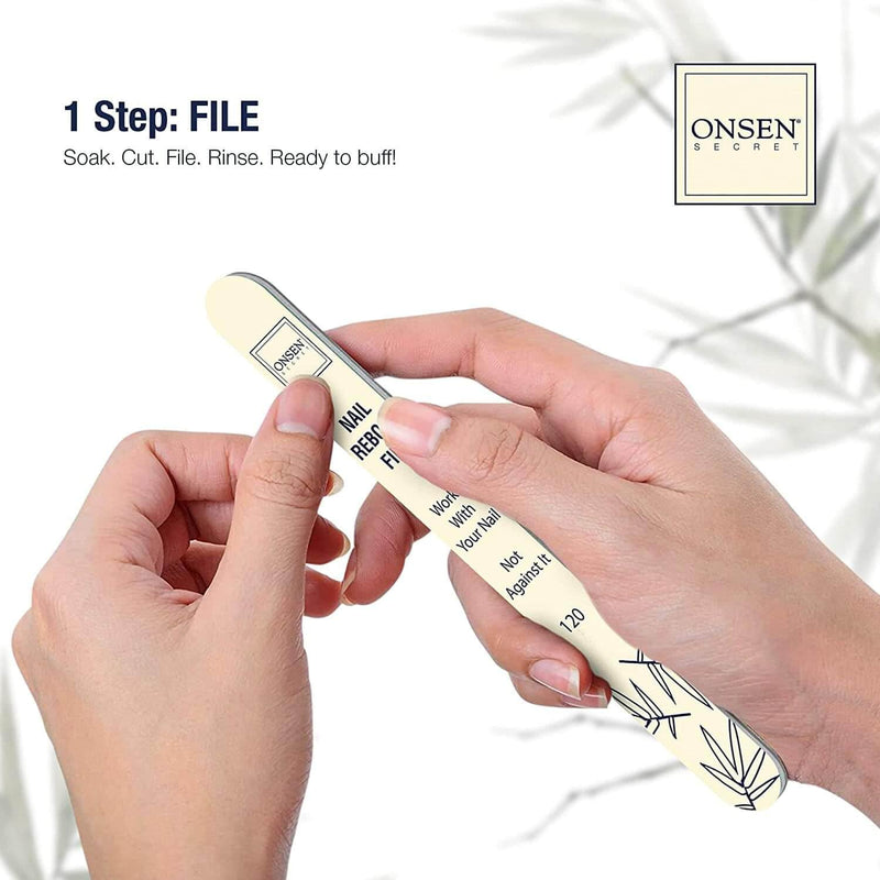 Onsen Secret Nail Care Kit - w/Cuticle Care Serum, Japanese Nail Buffer and Shine Kit - Strengthening & Shining - Spa-Quality Manicure - Organic Ingredients - Long-Lasting Shine - Easy & Safe - 1pk Essential Nail Reboot Kit (Serum)