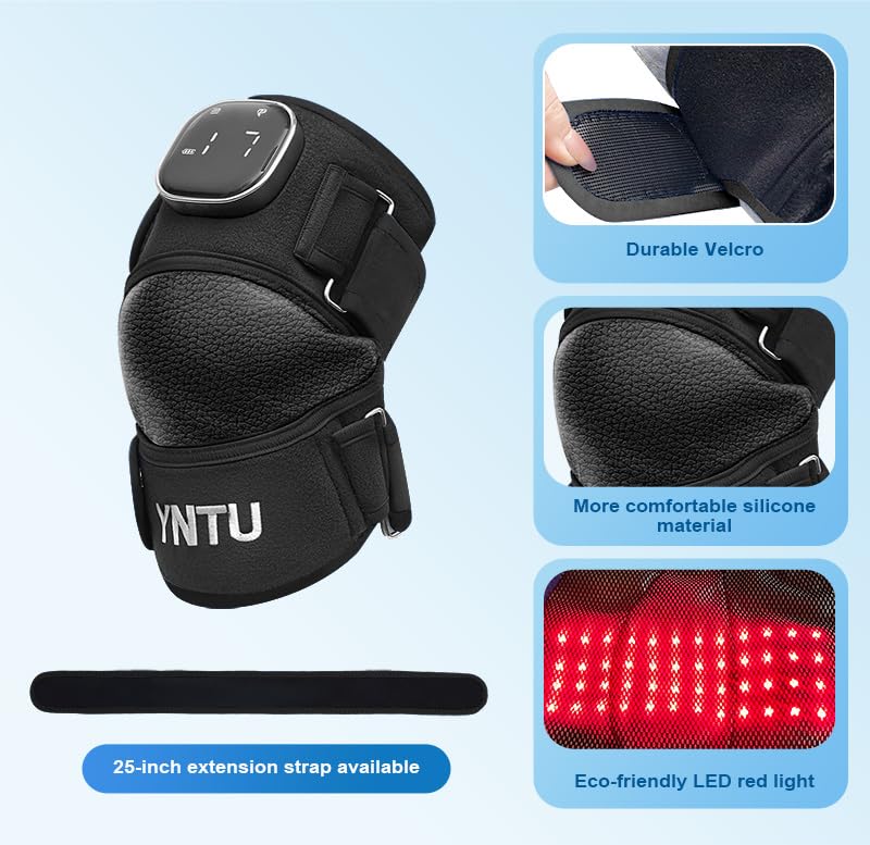 Red Light Therapy & Vibration Massage Knee Brace – Wireless Rechargeable Controller, 660nm & 850nm Red Light Therapy Heated Device – for Knee/Elbow/Shoulder/Joint (Blue) Blue - BeesActive Australia