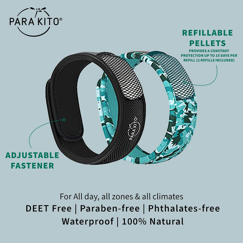 PARA'KITO Mosquito Repellent Bracelets + Refill Pellets Bundle, Mosquito Bracelets, Peppermint Oil, DEET Free Mosquito Repeller, Hiking Accessories, 2 Wristbands & 2 Refills (Black + Conceal) Black/Conceal - BeesActive Australia