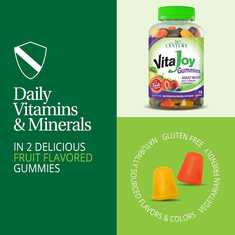 21st Century VitaJoy Adult Multivitamin Gummies, Cherry & Strawberry, 120 | Adult Multivitamin Gummies with Essential Vitamins & Minerals in Cherry & Strawberry Flavors, Pectin-Based & Gluten Free 120 Count (Pack of 1) Regular