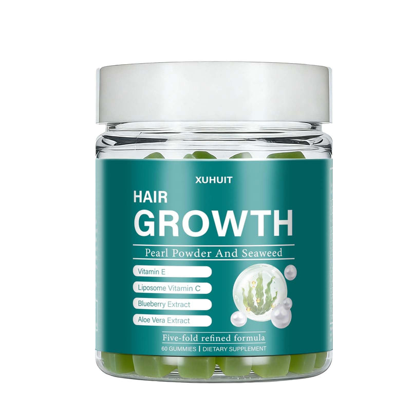 Hair Revive Gummies with Sea Moss & Pearl Powder - Supports Hair Growth, Skin Glow & Nail Strength for Women & Men - with Vitamins C, E & Aloe Vera, 60 Count (1) 1