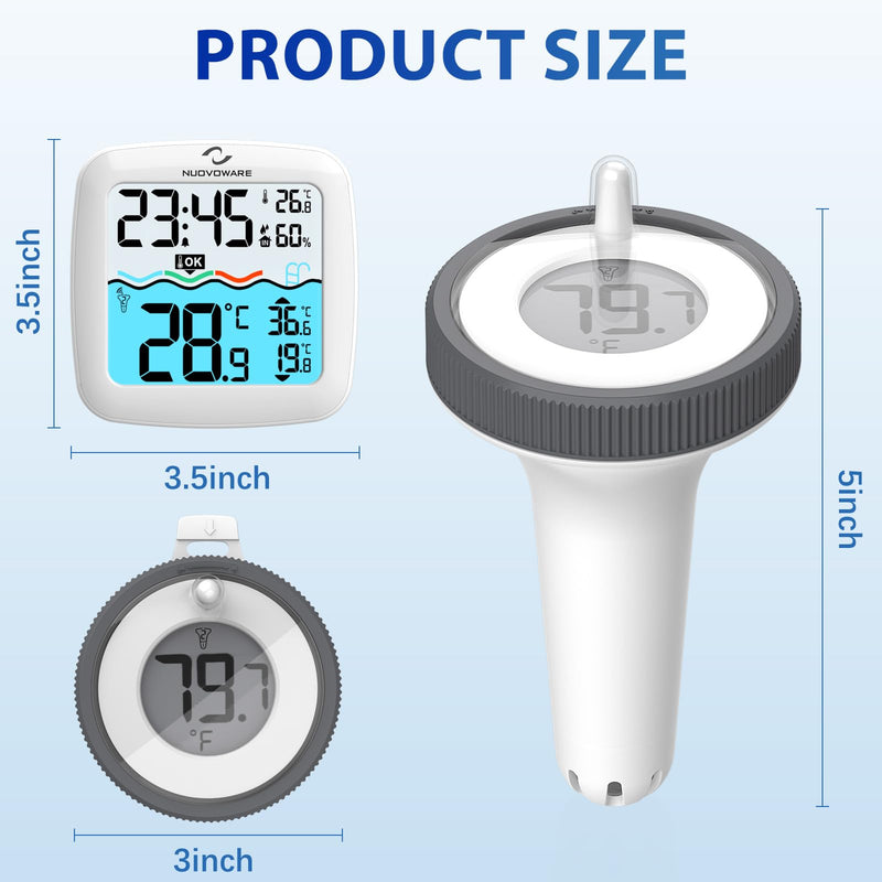 Nuovoware Digital Floating Pool Thermometer, Wireless Thermometer with Easy Read Screen Display, Remote Water IPX8 Waterproof for Swimming Pools, Fish Tank, Hot Tub White
