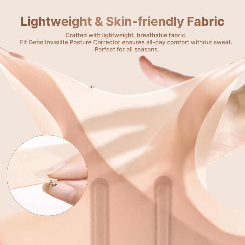 Fit Geno Posture Corrector for Women Invisilite: Invisible Lightweight Back Brace for Neck Shoulder & Upper Back Pain Relief - Improve Posture Correct Hunchback Slouching Under Clothes Large Beige L (Under Bust 32"- 38")