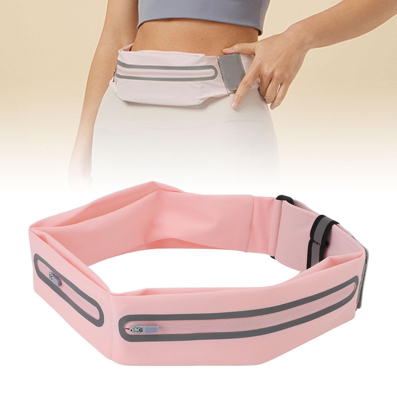 YUYTE Slim Running Belt Fanny Pack, Portable Fitness Waist Pack Bag Phone Holder for Exercise, Hiking, Cycling, Jogging and Workout with Reflective Strips (Pink) Pink