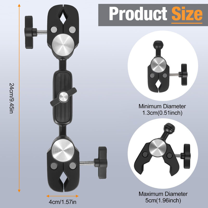 Super Clamp Double Camera Mount with 1/4 Inch Screw Adapter Clip Bracket Magic Arm Dual Ball Head for Motorcycle Chair Pole Tripod Light Stand Photo Boom Stand Cross Bars - BeesActive Australia
