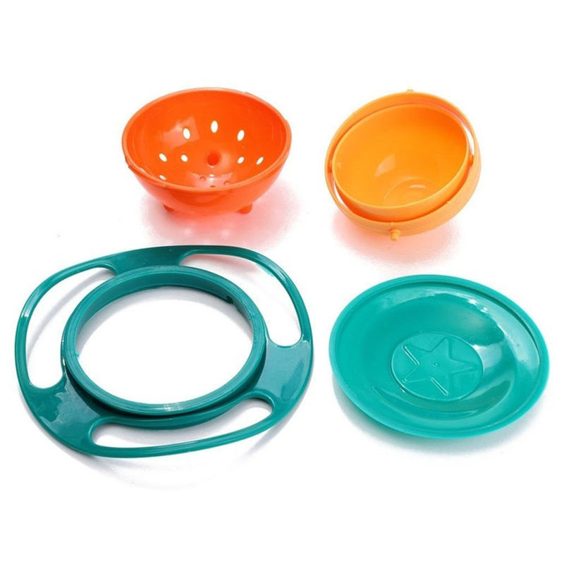 Song Qing Magic Gyro Bowl 360 Degree Rotate Spill-Proof Bowls with Lid Plastic Creative Dishes Practice Feeding Bowls Blue-new - BeesActive Australia