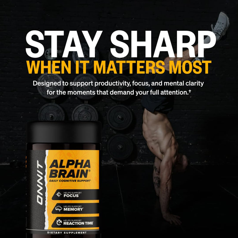 ONNIT Alpha Brain Nootropic Brain Supplement for Focus & Memory, 60 Count | IGEN Non-GMO Tested; L-Theanine, Alpha GPC & Vitamin B6; brain supplement for memory, focus & mental clarity, men & women 60 Count (Pack of 1)