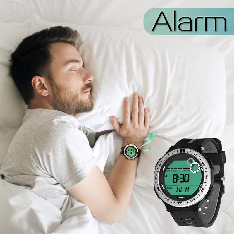 Men Watch Pedometer Underwater Diving Watch 10 ATM Waterproof with Lap Stopwatch and Alarm Clock Function, 12/24 Hour Format Selectable