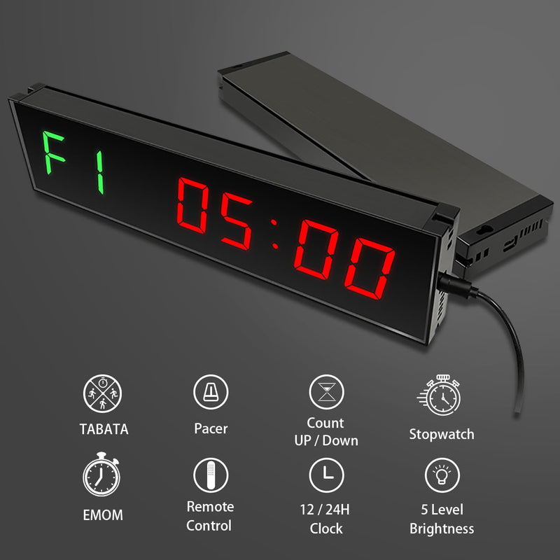 12" Digital Wall Alarm Clock Timer for Interval Workout with Countdown/Up Stopwatch, Gym Interval Timer, Tabata EMOM Remote Control for Home Gym Boxing MMA Fitness Gym Timer - 01