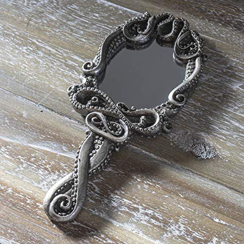 Pacific Trading Gothic Kraken Hand Held Mirror Home Accent Decor, Small Decorative Antique Sea Creature Inspired Silver Tone Mirrors with Handle, 14050