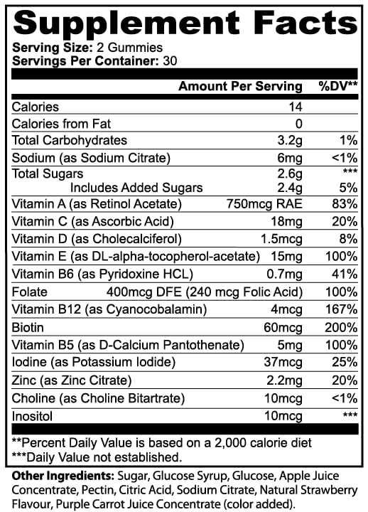 Multivitamin Gummies – Strawberry Flavor, 60 Gummies, Vegan, Gelatin-Free, Daily Vitamin Supplement