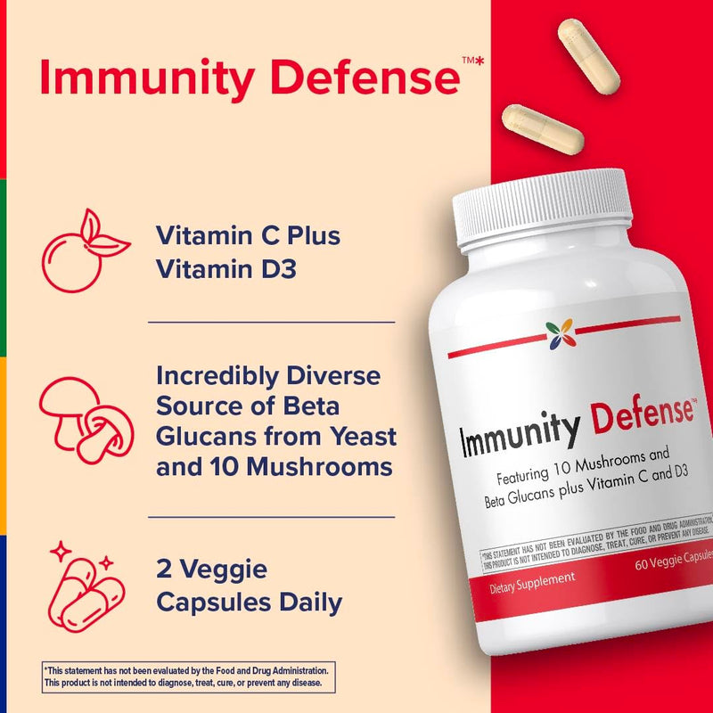 Stop Aging Now - Immune Support - with Vitamin C, Vitamin D3 and Mushroom Complex - 60 Vegetarian Capsules