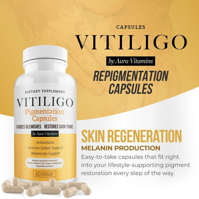 Dermawonder Vitiligo Capsules (60 Count) Effective Vitiligo Supplement, Reduce White Spots & Improve Skin Pigmentation Support, for All Skin & Reduce White Spots on Skin and Tinted Skin 1