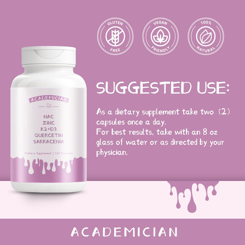 Quercetin 500mg Capsules with Zinc Capsules Vitamin d3 K2 Nac Supplement - 120 Count