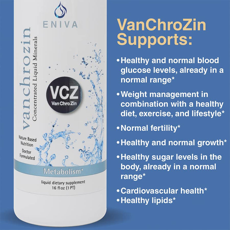 Eniva Health VANCHROZIN Liquid Ionic Minerals Supplement, Vanadium, Chromium & Zinc, Diabetic Friendly, 16 Fl Oz, 96 Servings - BeesActive Australia