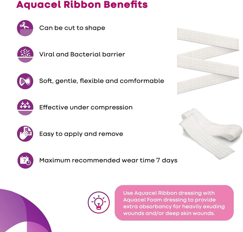 ConvaTec AQUACEL Hydrofiber 0.75"x18" Ribbon Dressing with Strengthening Fiber for Packing Small Wounds, Medical Grade, Absorbant, Non-Woven, Sterile, 5ct Box 5 Count (Pack of 1)