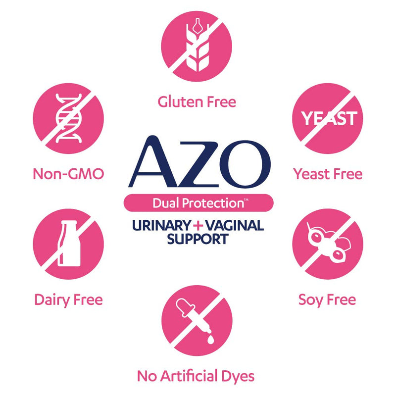 AZO Dual Protection, Urinary + Vaginal Support, Prebiotics and Probiotics for Women*, Starts Working Within 24 Hours, Non-GMO, 30 Count 30 Count (Pack of 1) - BeesActive Australia