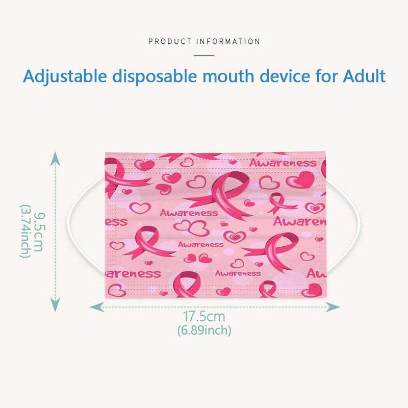 50 Pack Pink Ribbon Disposable Face Mask - Commemorative Breast Cancer Awareness Masks for October Love Your Breast Day Events & Charity Walks