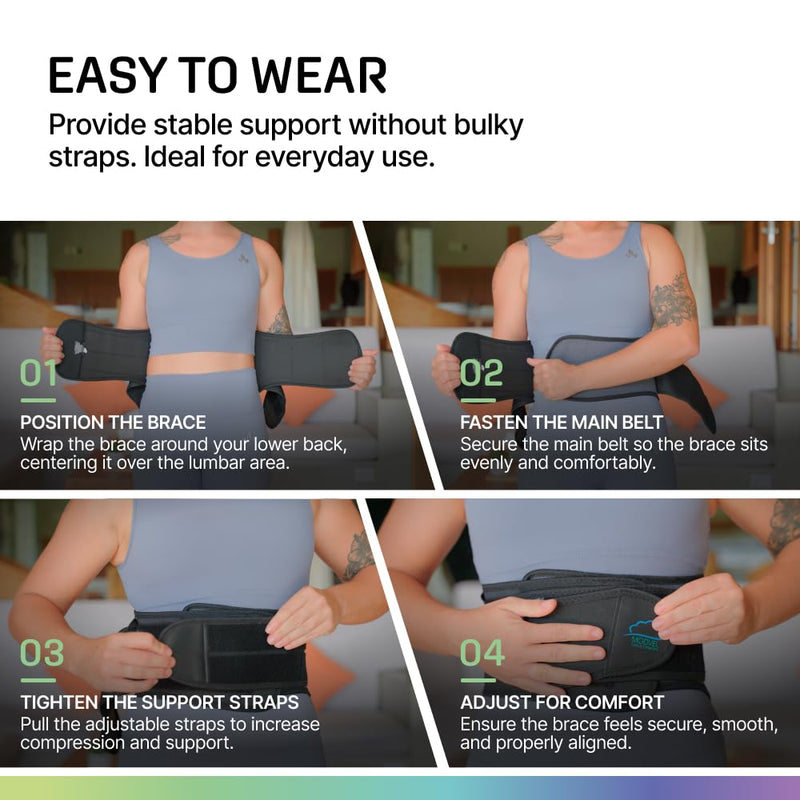 Modvel Lower Back Brace for Men and Women – Back Support Belt for Pain Relief, Herniated Disc, Sciatica, Scoliosis – Lumbar Compression Brace. Black Large