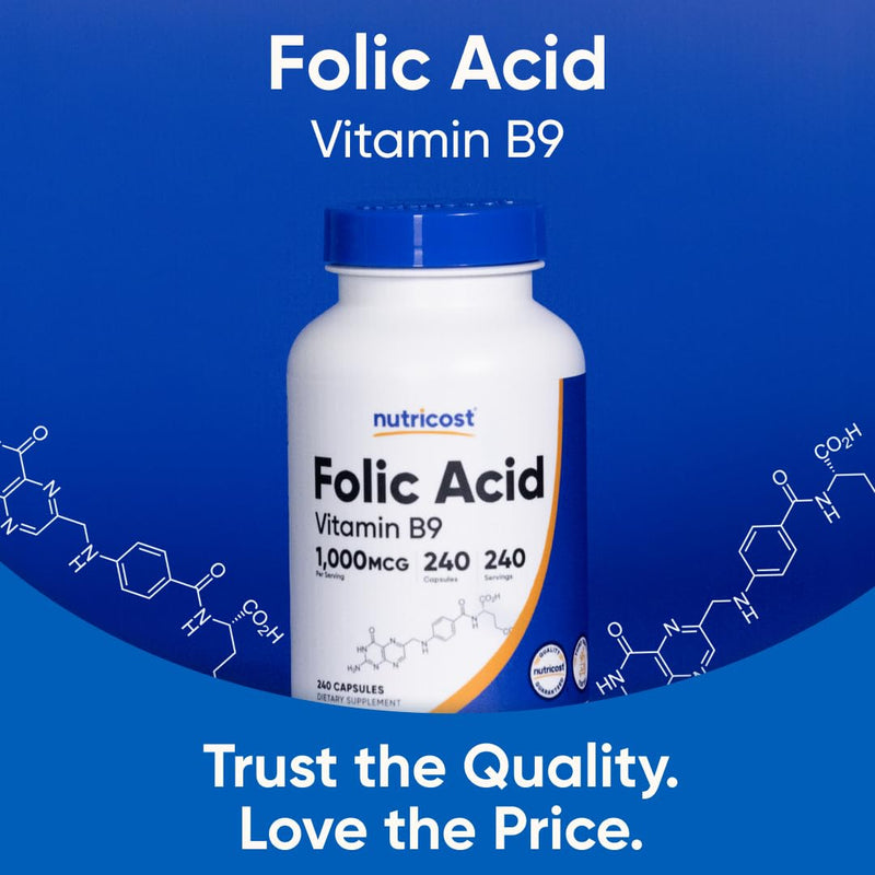 Nutricost Folic Acid (Vitamin B9) 1000 mcg, 240 Capsules (Pack of 2) 240 Count (Pack of 2)