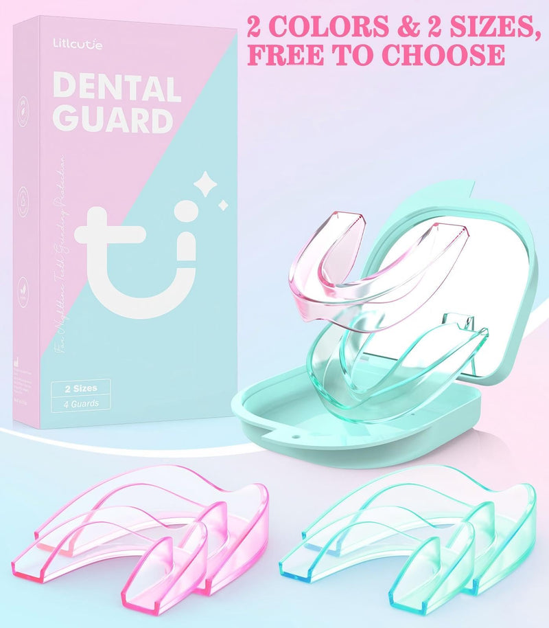 Anti Grinding Guard, 2 Color Night Guards for Teeth Grinding, 4 Pcs/2 Sizes, Green/Pink