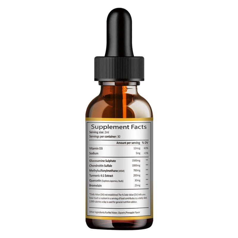Glucosamine Chondroitin MSM Liquid Drops, Vitamin D3 - Joint Support Supplement for Mobility, Flexibility & Bones Chondroitin Sulfate Supplement Turmeric, Quercetin, Bromelain, MSM Oil 2 FL.OZ 2 Fl Oz (Pack of 1)