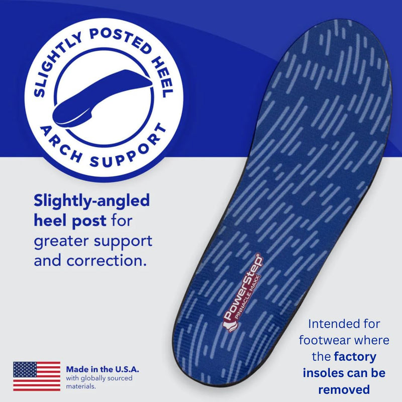 PowerStep Pinnacle Maxx Orthotic Insoles, Maximum Stability & Comfort, Firm & Flexible Angled Heel, Flat Feet & Overpronation, Heavy Duty Shoe Inserts for Men & Women, Made in USA Maroon Men's 11-11.5