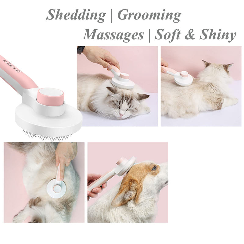 Pet Grooming Brush, Self Cleaning Slicker Brush for Dogs and Cats, Removes Undercoat Loose Hair, Mats, Tangled and Dirt, Massages, All Hair Types (Pink) Pink - BeesActive Australia