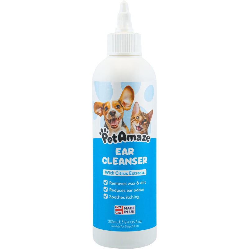 Natural Ear Cleaner for Dogs & Cats, with Citrus Extracts, Cleans, Deodorises & Soothes Itchy Ears, Removes Wax Build Up, Non-Toxic, Alcohol-Free Formula, Made in UK - 250ml