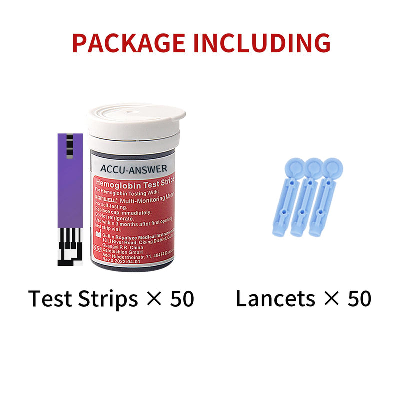 50 Test Hemoglobin Test Strips for ACCU-Answer 4-in-1 Test Meter, 50 Lancets Total Included. No Code Card Need, Accurate and Fast, Easy to Use and Read - BeesActive Australia