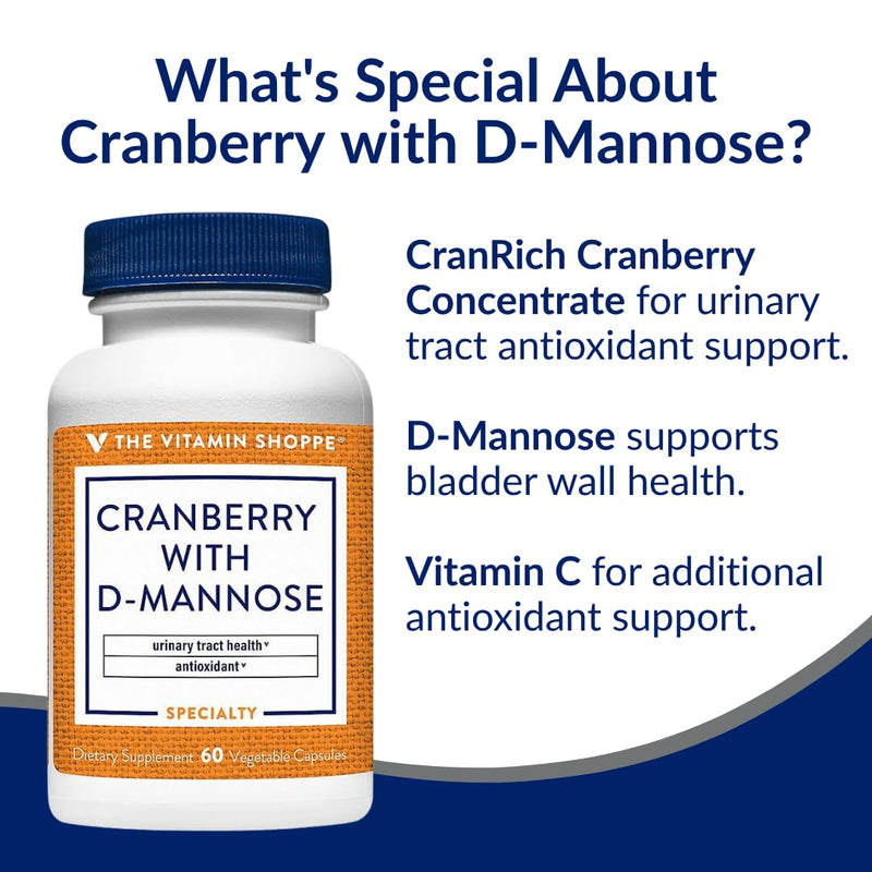 The Vitamin Shoppe Cranberry with D-Mannose - Urinary Tract & Bladder | with Vitamin C CranRich | 60 Veggie Caps | Women's Health