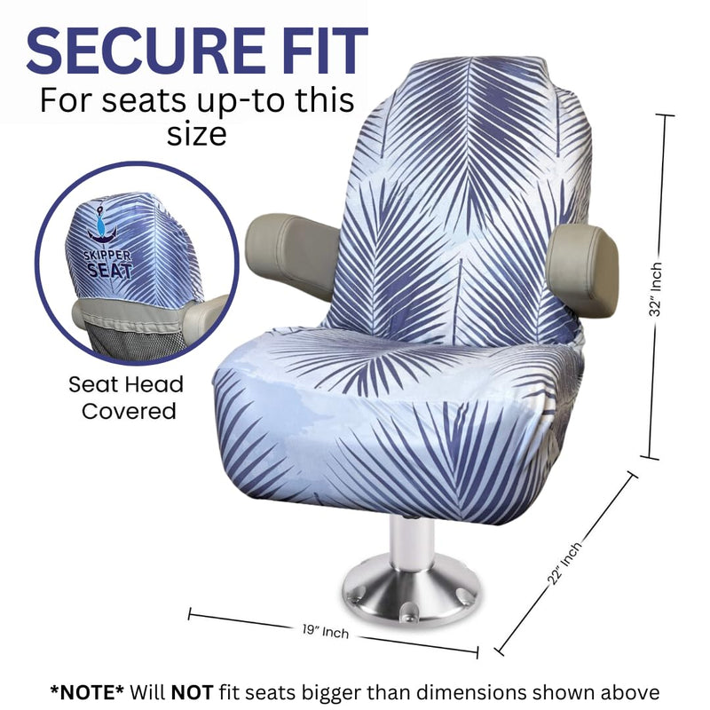 Pontoon Boat Seat Cover Microfiber, Quick-Dry, Universal Fit, Stylish Palm Leaf Design (Blue Palms), PB01BBG - BeesActive Australia