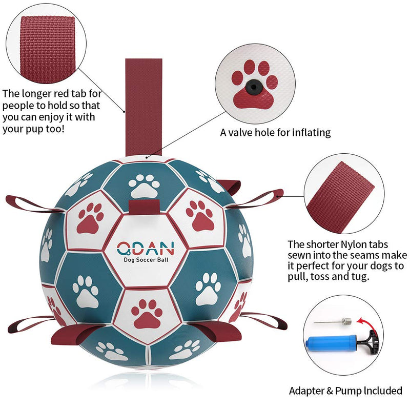 QDAN Dog Toys Soccer Ball with Straps, Interactive Toys for Tug of War, Puppy Birthday Toy, Dog Water Toy, Dog Balls for Small Medium Dog (6 Inch) Medium Size 2 Blue Red - BeesActive Australia