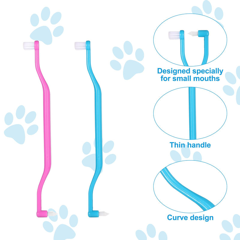 2pcs Dual Sided Cats & Dogs Toothbrushes, Kitten Puppy Toothbrush Pet Teeth Cleaning Brush with Micro Brush Head & Curved Handle Cat Dental Care Supplies to Reduce Plaque Tartar Formation