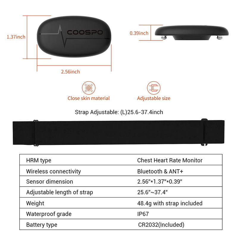 COOSPO H6 Heart Rate Monitor Chest Strap Bluetooth 4.0 ANT+ IP67 Chest Heart Rate Sensor for Peloton Polar DDP Yoga Map My Ride Garmin Sports Watches - BeesActive Australia