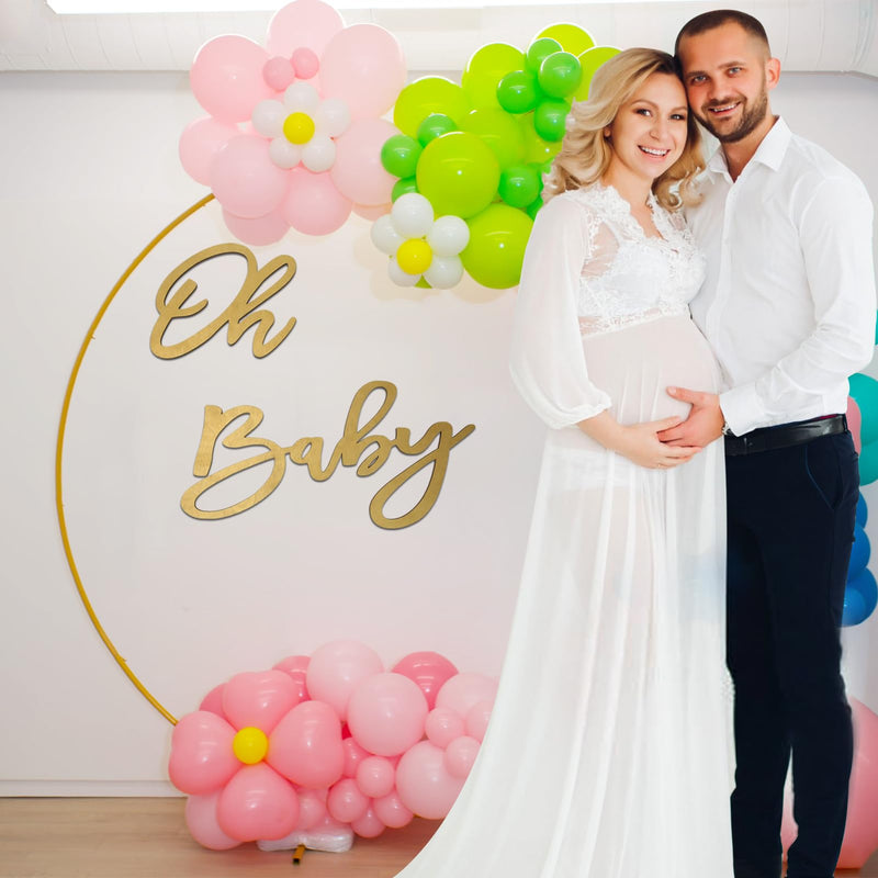 Cute Oh Baby Sign - Wooden Baby Shower Sign with Gold Painted Letters - Adorable Baby Banner for Gender Reveal Party Decor, Baby Shower Decorations - Stylish Photo Backdrop for Baby Boy and Baby Girl - BeesActive Australia